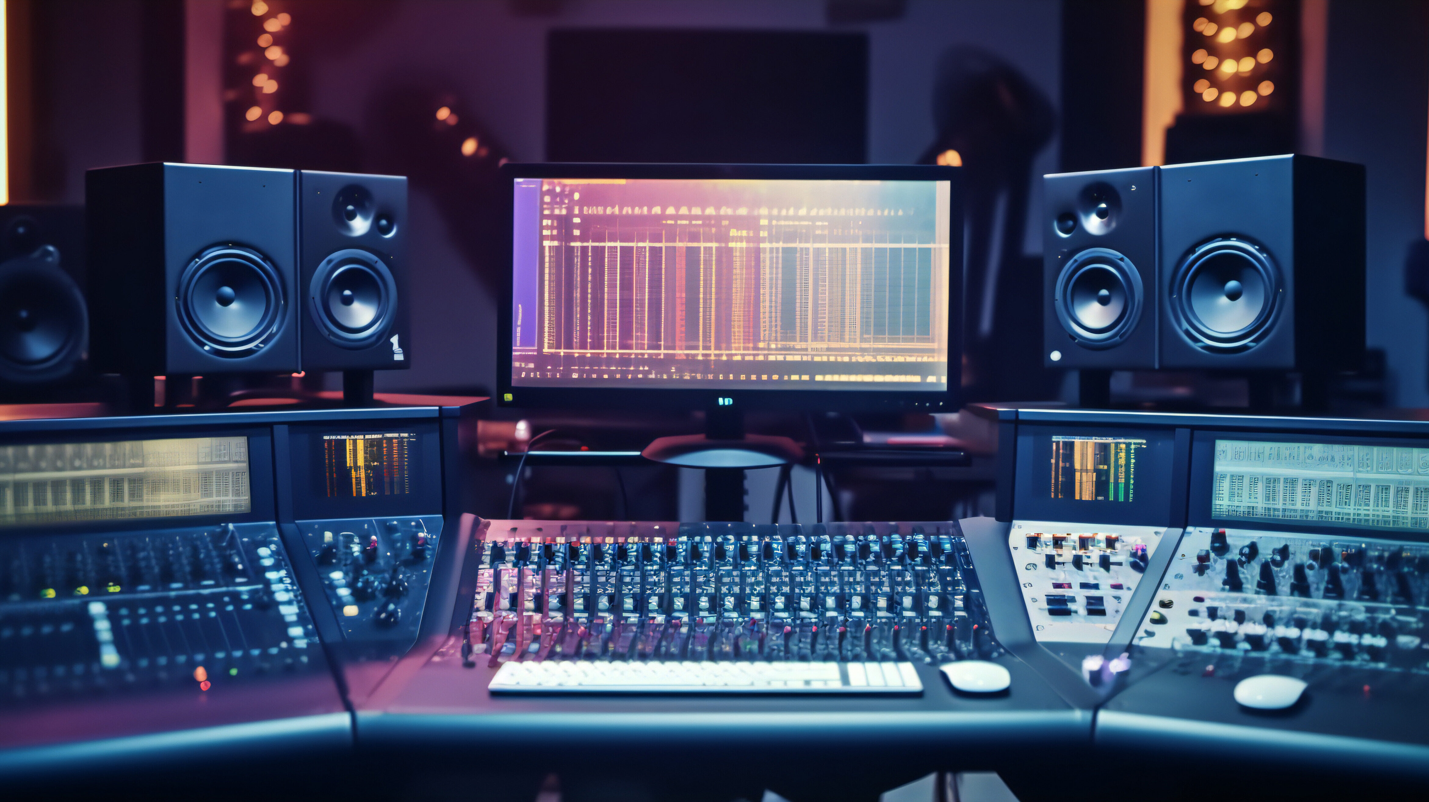 Shot of a modern music record studio control desk